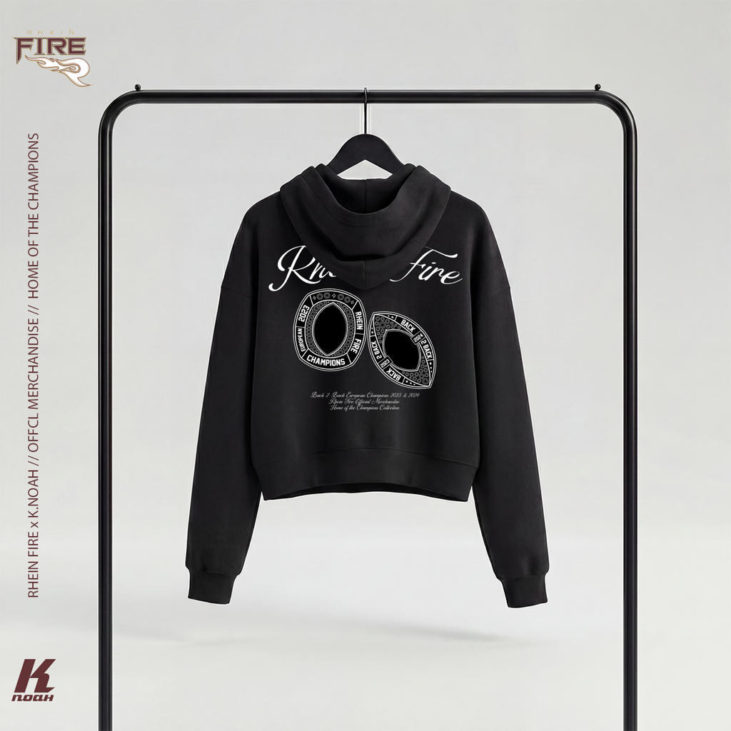 Women's "Home of the Champions" Cropped Oversize Half Zip Hoodie black