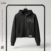 Women's "Home of the Champions" Cropped Oversize Half Zip Hoodie black