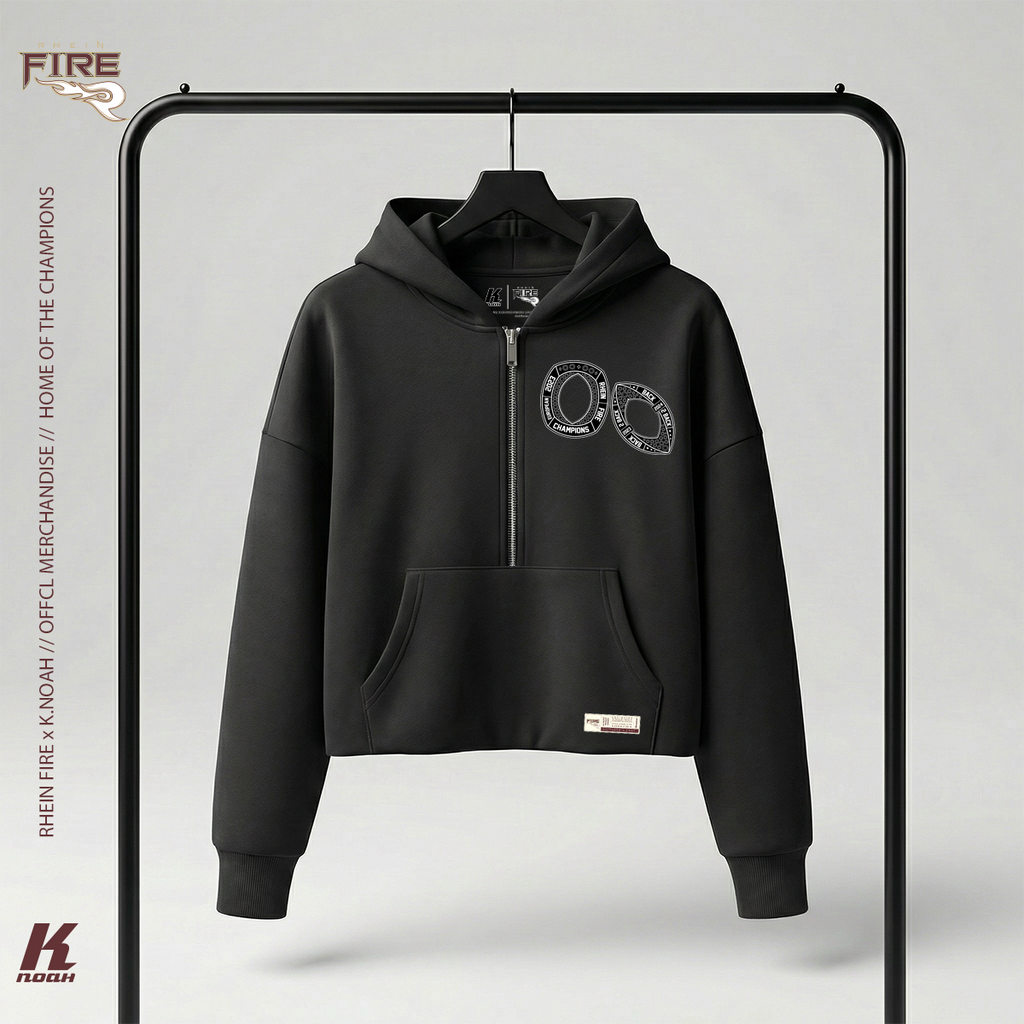 Women's "Home of the Champions" Cropped Oversize Half Zip Hoodie black