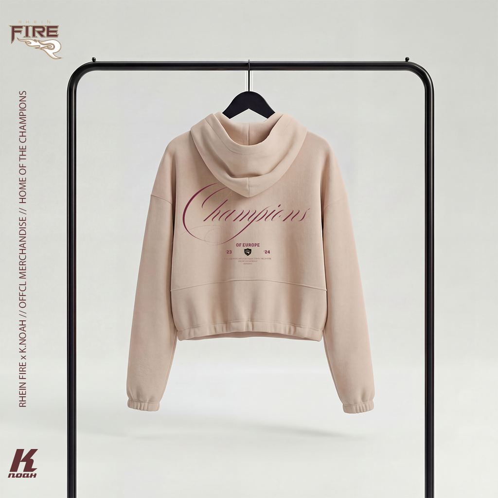 Women's "Home of the Champions" Cropped Oversize Half Zip Hoodie Sand